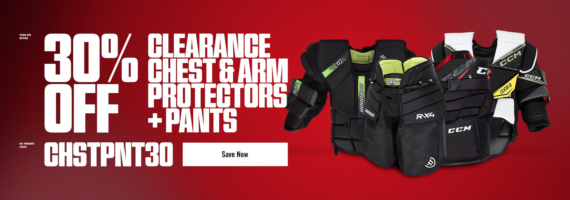 Take an extra 30% off clearance chest & arm protectors + pants with promo code CHSTPNT30