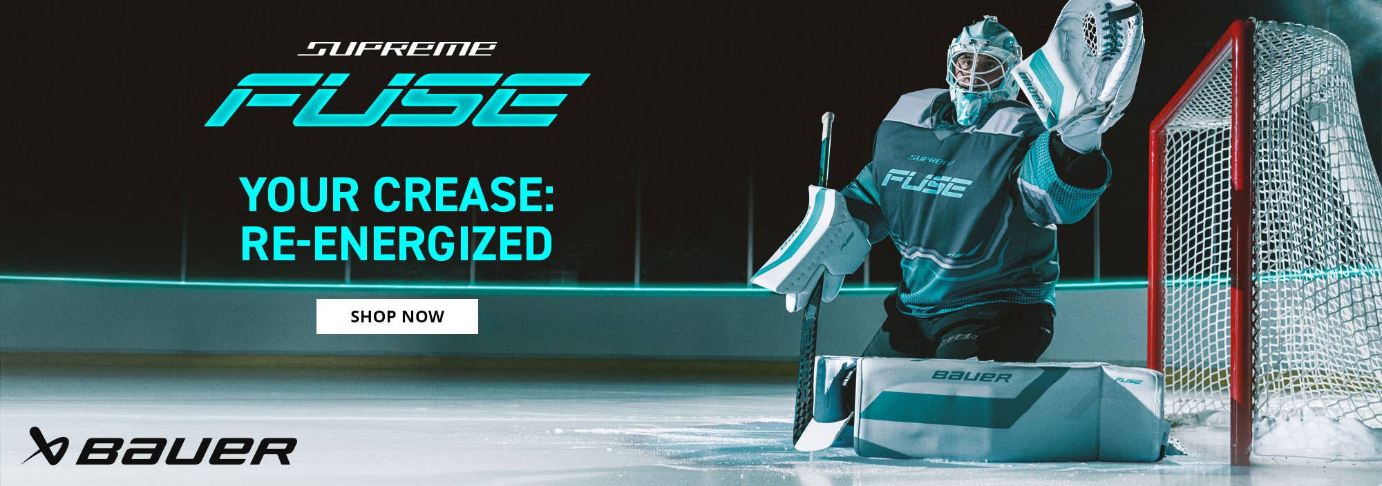 Bauer Supreme Fuse Goalie Equipment. Your crease re-energized.
