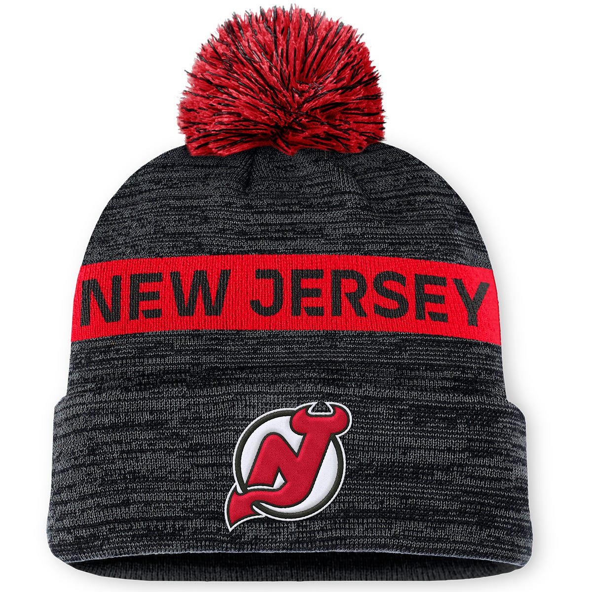 Fanatics New Jersey Devils Authentic Pro Rink Cuff Beanie w/ Pom in Grey