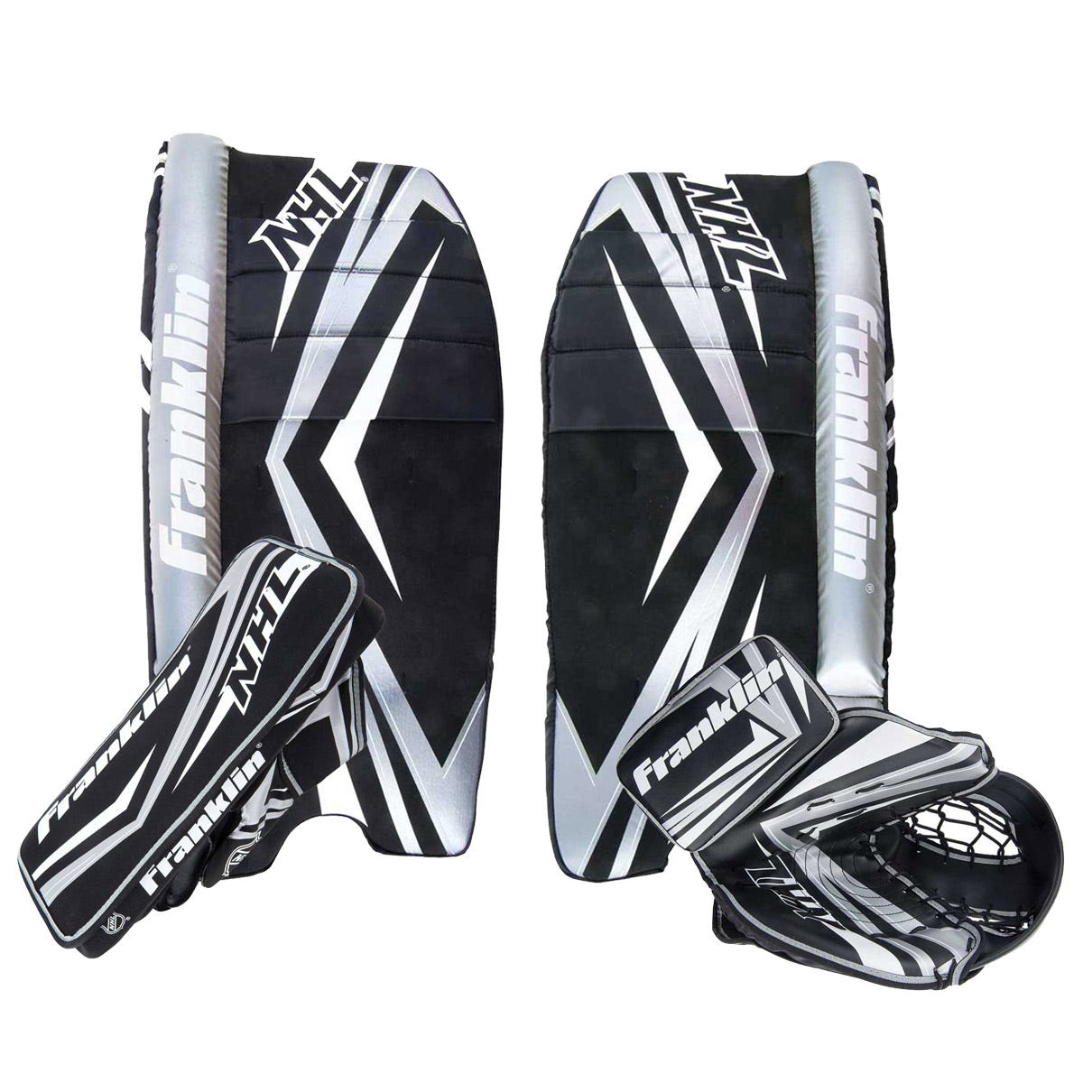 Franklin Nhl Comp 100 Junior Street Goalie Set in Black/Silver Size Large/X-Large