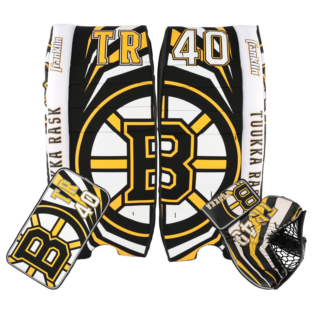 Franklin Tuukka Rask Junior Street Goalie Equipment Combo in Boston (White/Black/Sport Gold) Size Large/X-Large