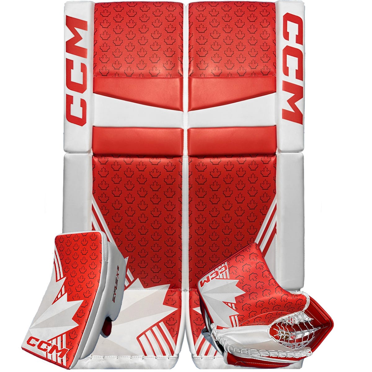 CCM EFLEX 6 Stock All Out Total Custom Pro Senior Goalie Equipment Combo (34+2) in Red/White/Red Size 34+2in