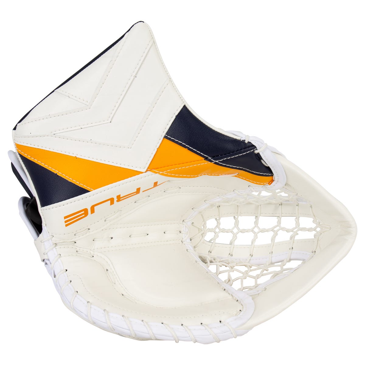 True Catalyst PX3 Senior Goalie Glove in White/Navy/Gold