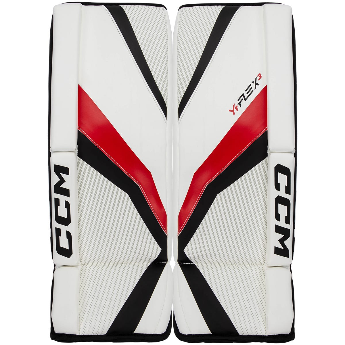 CCM YTFlex 3 Youth Goalie Leg Pads in White/Black/Red Size 24in