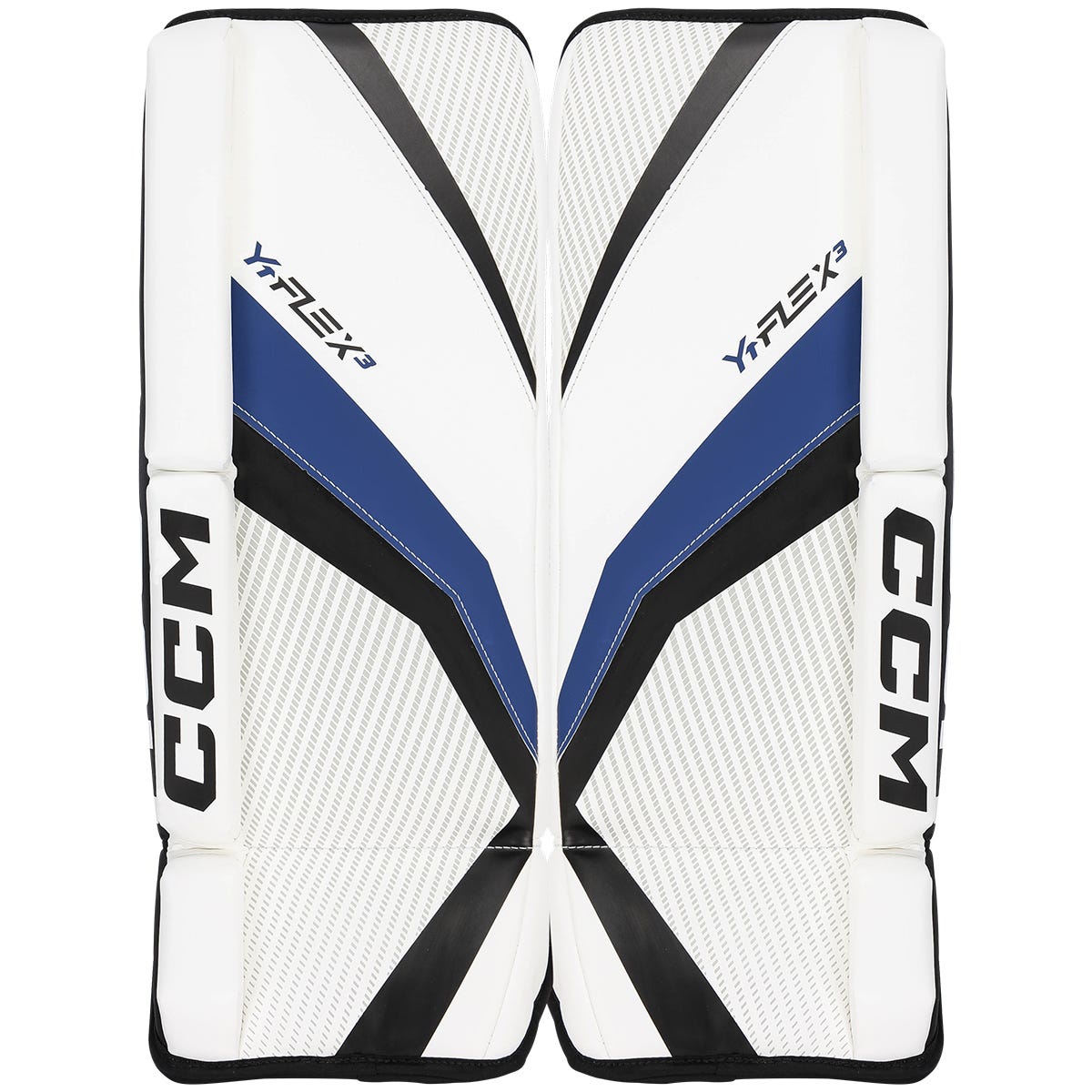 CCM YTFlex 3 Youth Goalie Leg Pads in Royal White/Black Size 22in
