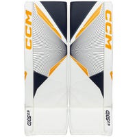 CCM Axis A2.9 Senior Goalie Leg Pads in White/Navy/Sport Gold Size 33+1in