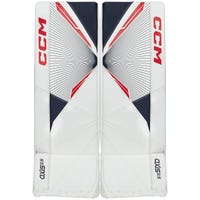 CCM Axis A2.5 Junior Goalie Leg Pads in White/Navy/Red Size 26+1in
