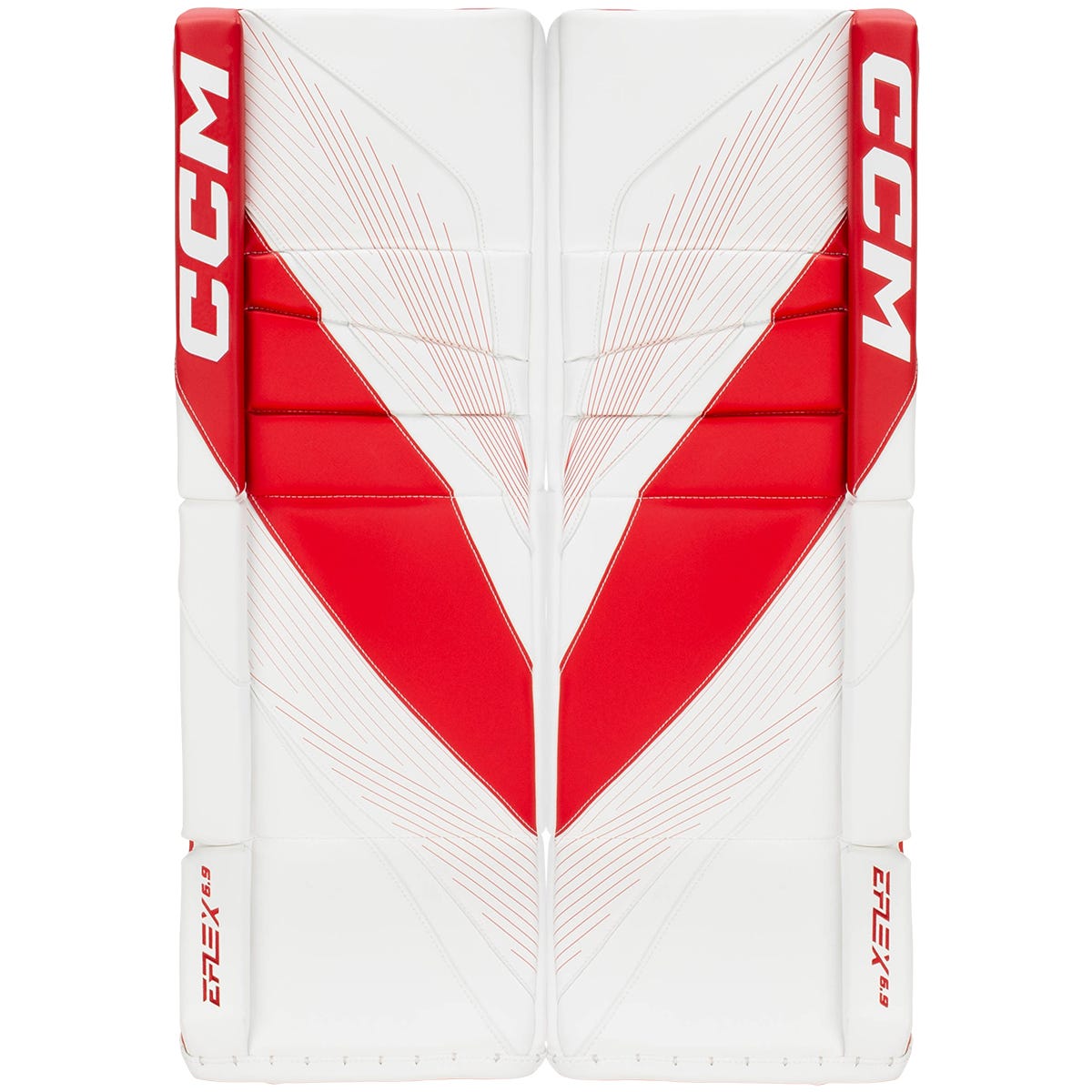 CCM EFLEX 6.9 Senior Goalie Leg Pads in White/Red Size 35+2in