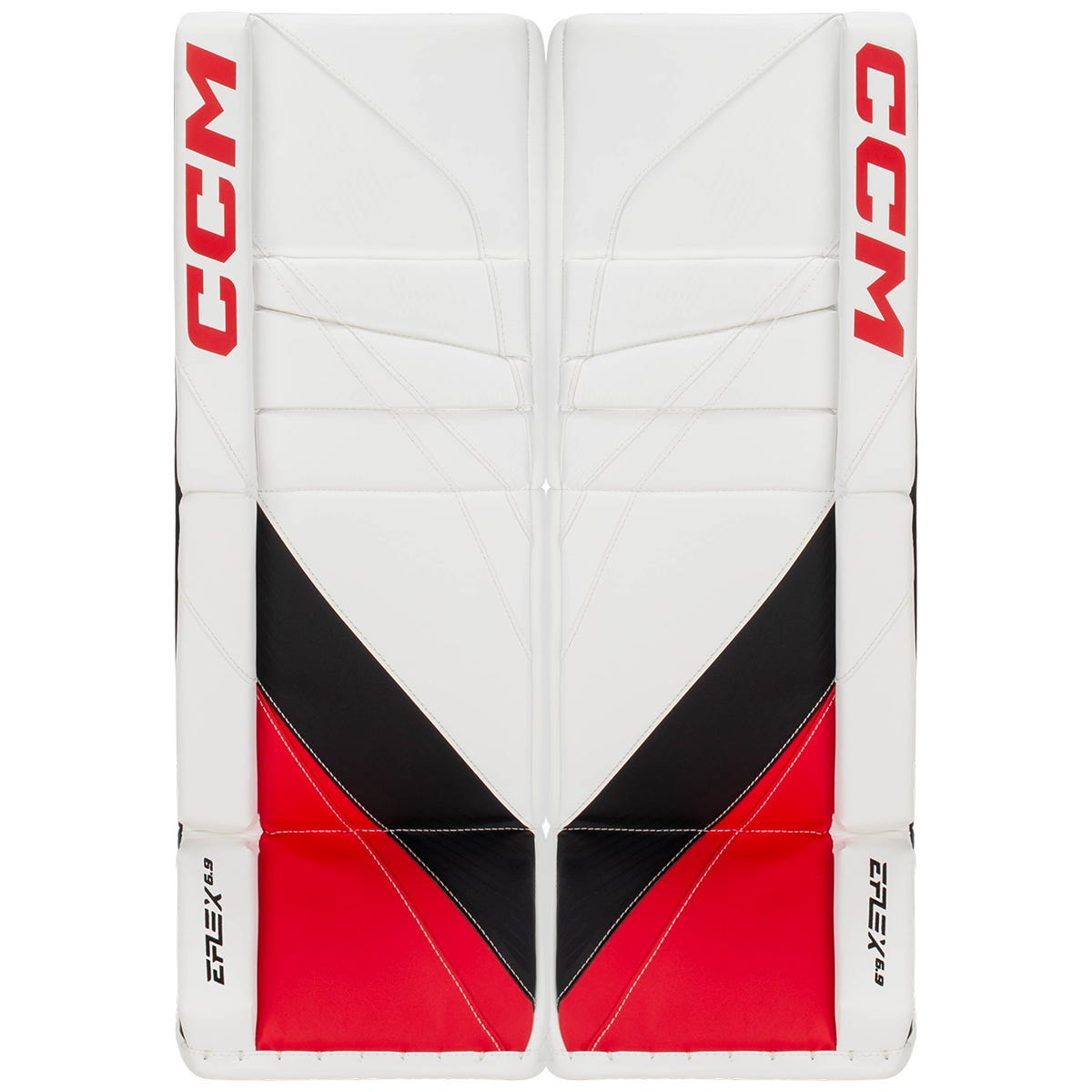 CCM EFLEX 6.9 Intermediate Goalie Leg Pads in White/Black/Red (M1) Size 31+1in