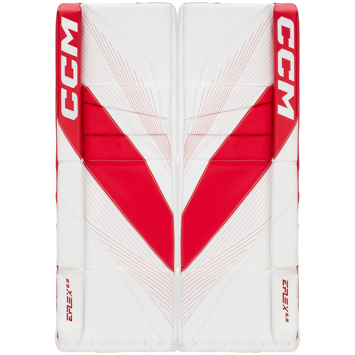 CCM EFLEX 6.9 Intermediate Goalie Leg Pads in White/Red Size 32+1in