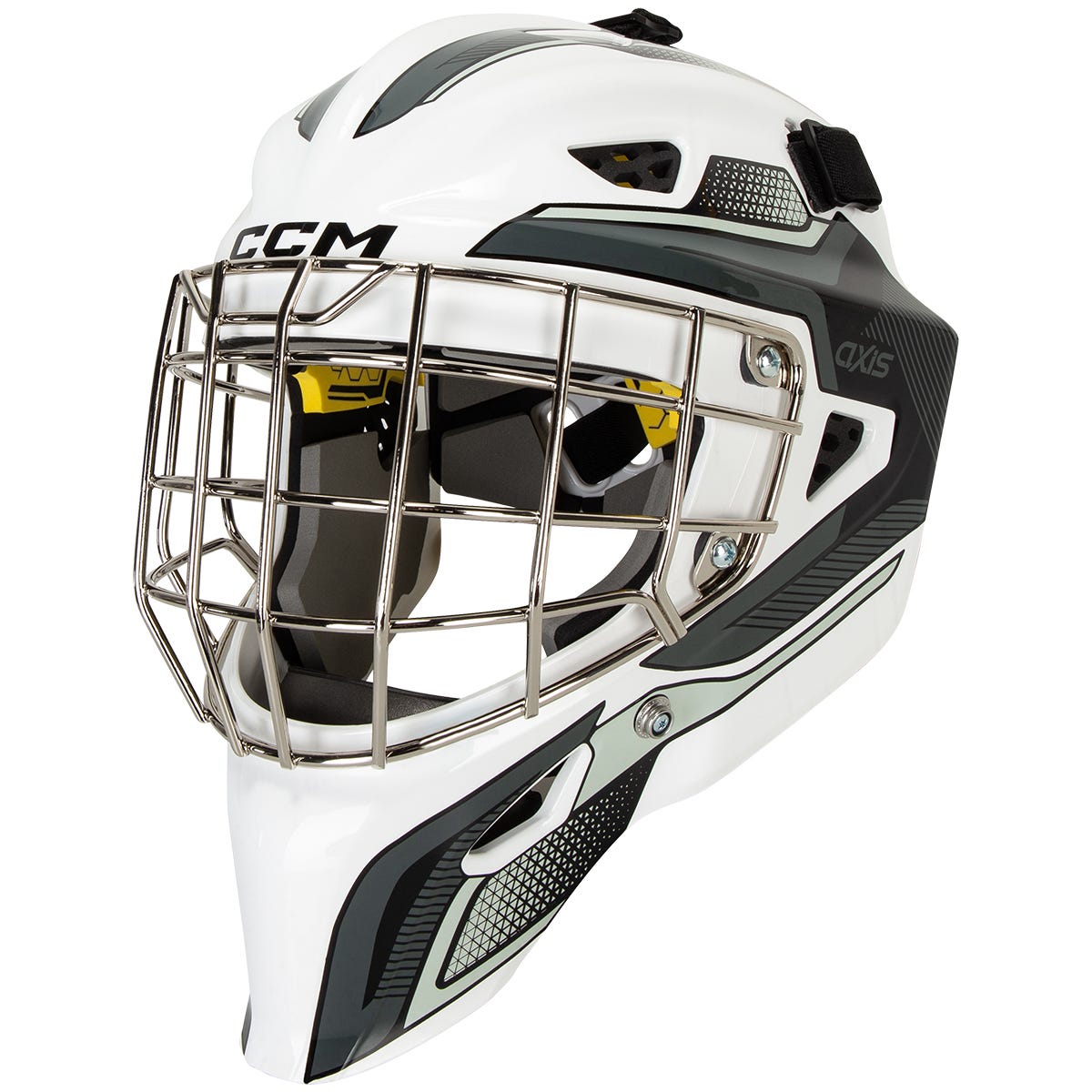 CCM Axis F5 Certified Straight Bar Goalie Mask - Team in White/Black Size Senior