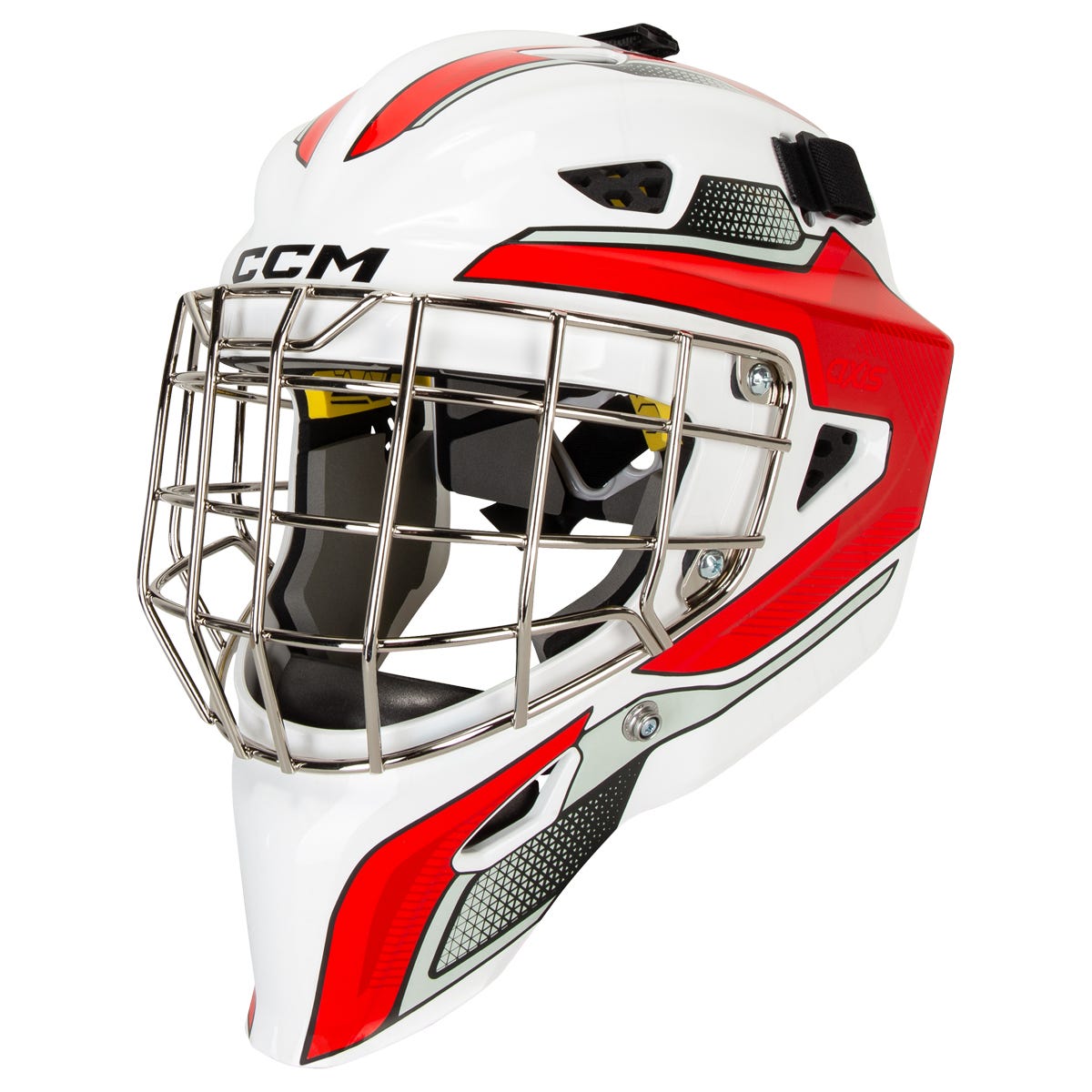 CCM Axis F5 Certified Straight Bar Goalie Mask - Team in White/Red Size Senior