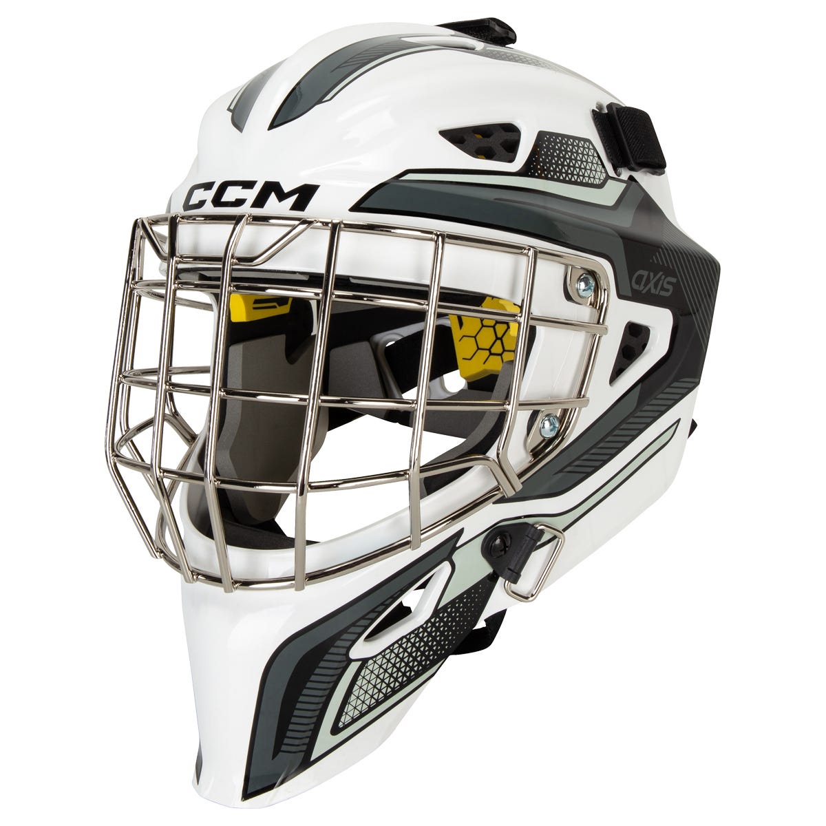 CCM Axis F5 Certified Straight Bar Goalie Mask - Team in White/Black Size Junior