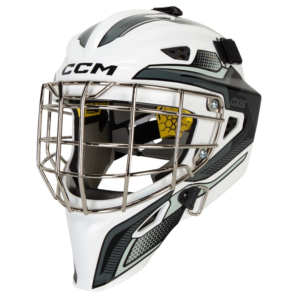 CCM Axis F5 Certified Straight Bar Youth Goalie Mask - Team in White/Black