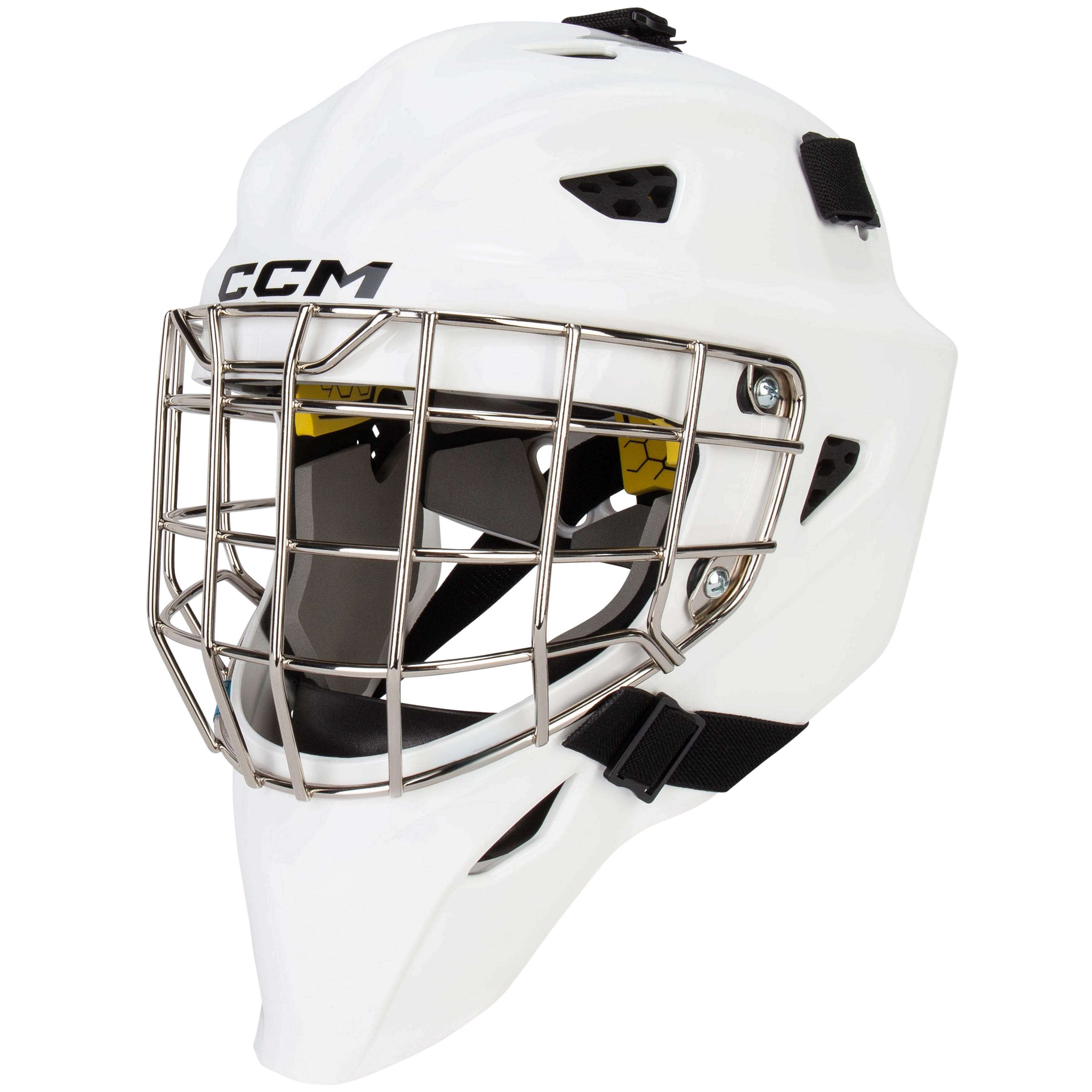 CCM Axis F5 Certified Straight Bar Goalie Mask in White Size Senior