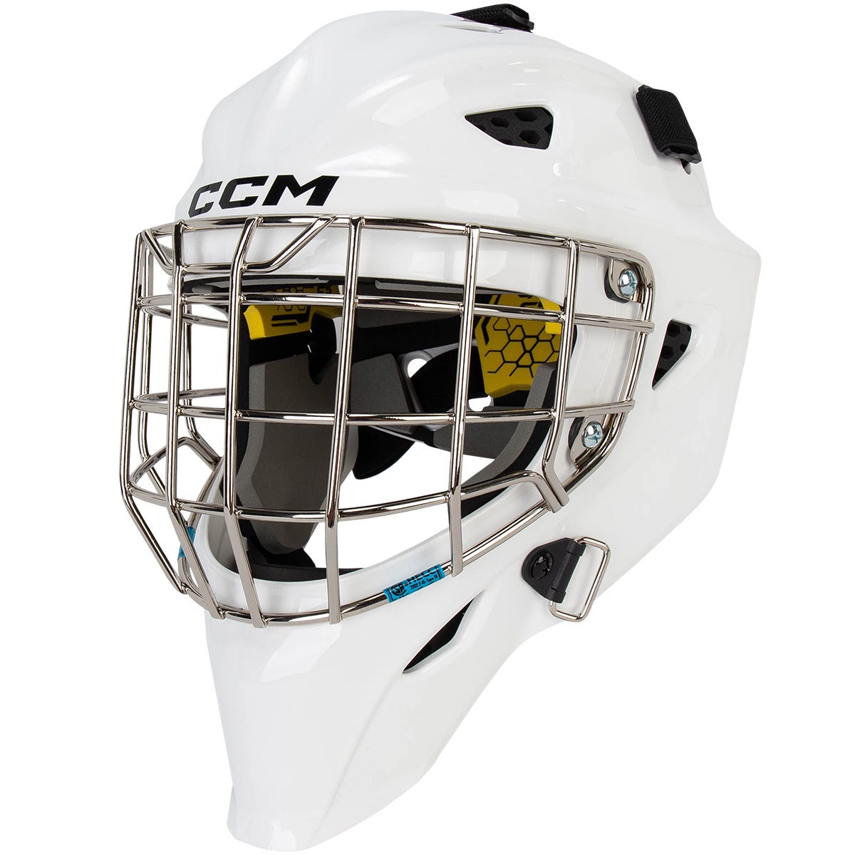 CCM Axis F5 Certified Straight Bar Goalie Mask in White Size Junior