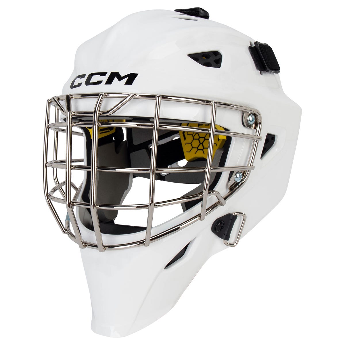 CCM Axis F5 Certified Straight Bar Youth Goalie Mask in White