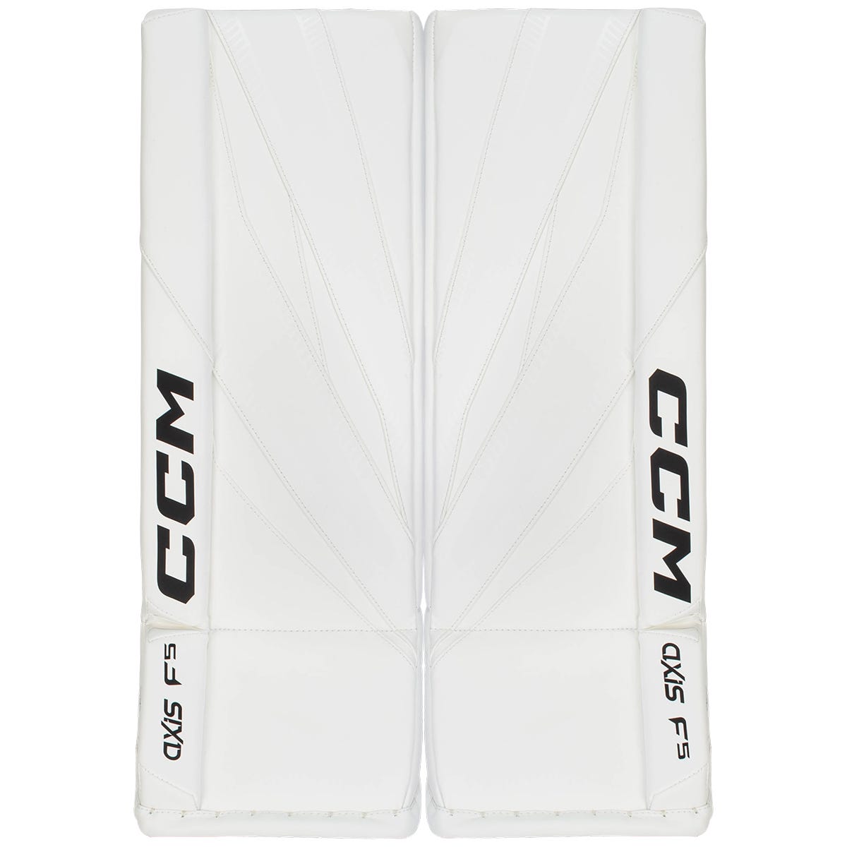 CCM Axis F5 Junior Goalie Leg Pads in White/White Size 26+1in