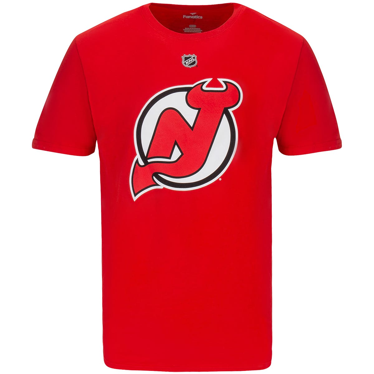 Fanatics New Jersey Devils Authentic Stack Name & Number Short Sleeve T-Shirt | 100% cotton in Hughes - Red Size Medium