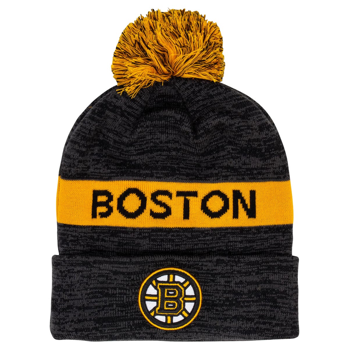 Fanatics Boston Bruins Authentic Pro Rink Cuff Beanie w/ Pom in Grey