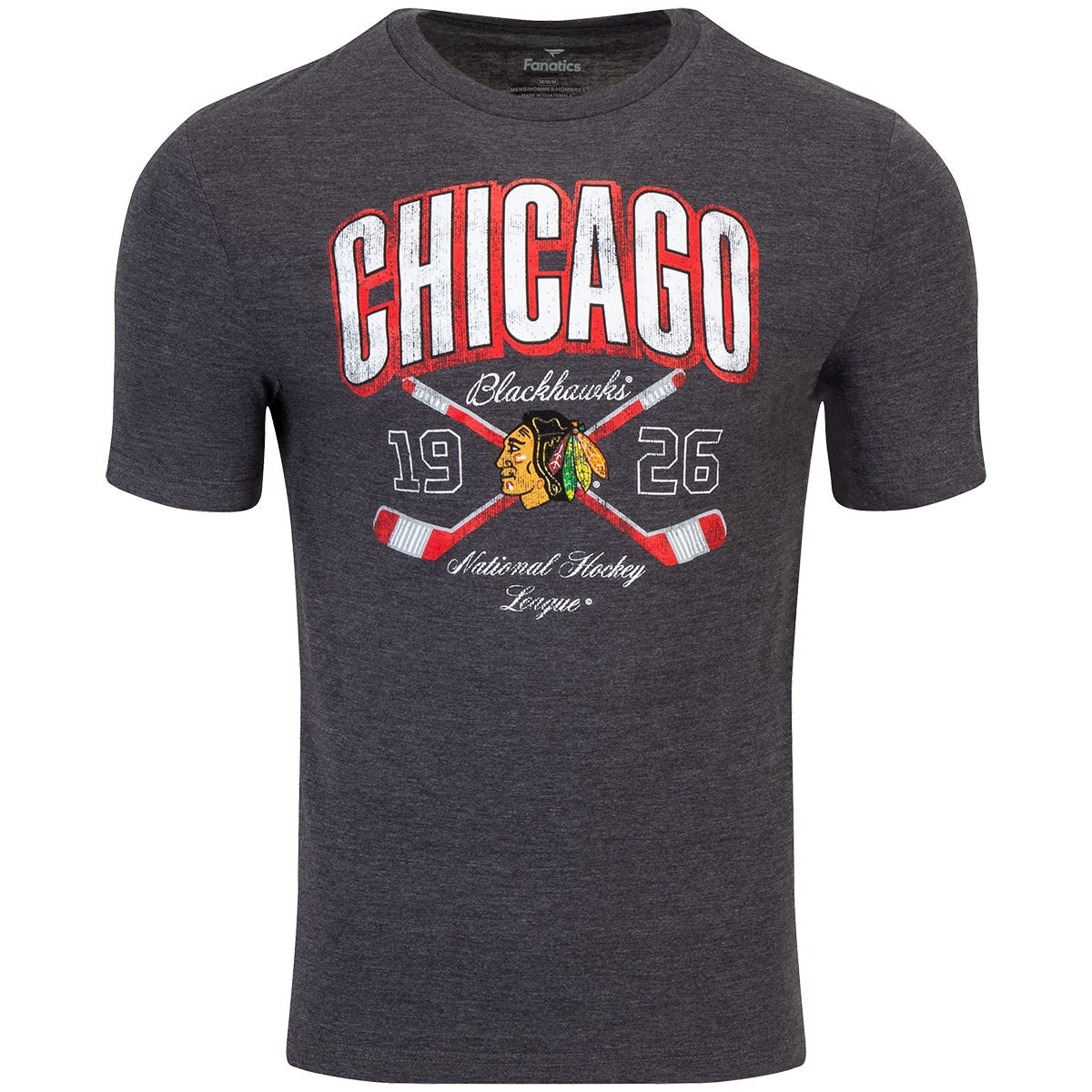 Fanatics Chicago Blackhawks Cross Sticks Short Sleeve T-Shirt | 100% cotton in Charcoal Size Large