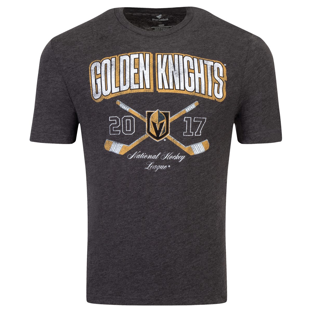 Fanatics Vegas Golden Knights Cross Sticks Short Sleeve T-Shirt | 100% cotton in Charcoal Size X-Large
