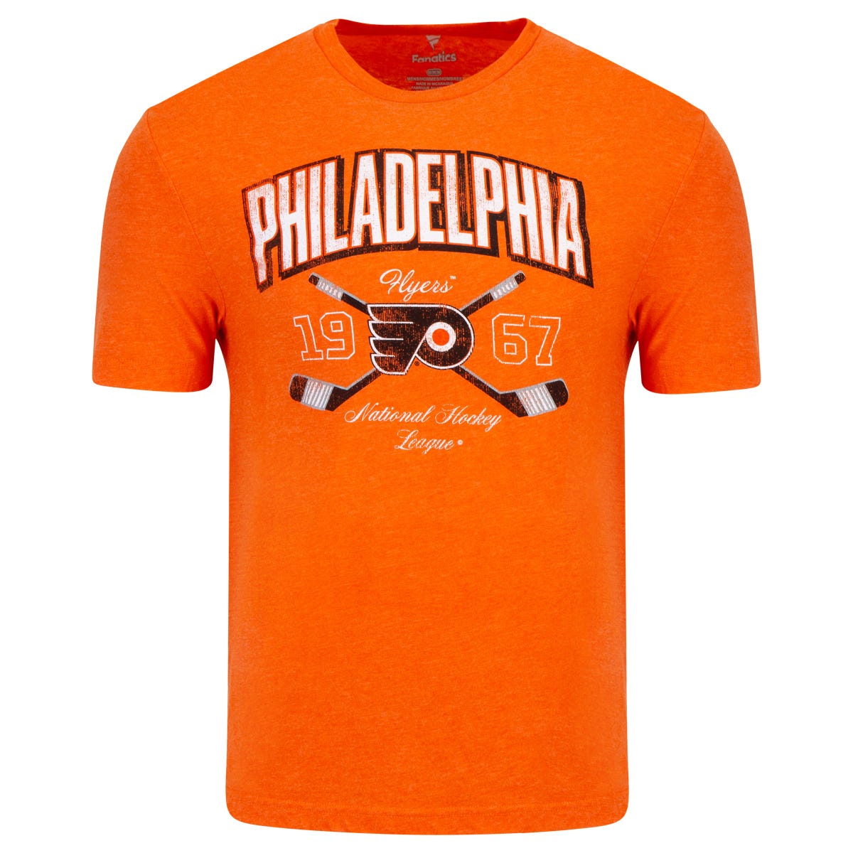 Fanatics Philadelphia Flyers Cross Sticks Short Sleeve T-Shirt | 100% cotton in Orange Size Small