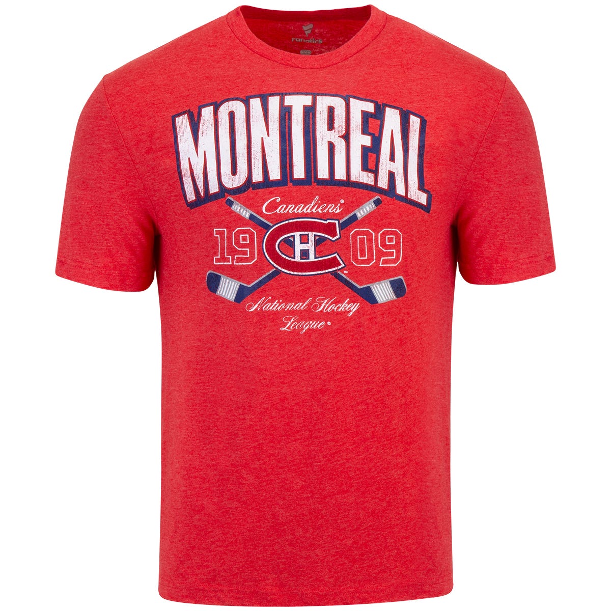 Fanatics Montreal Canadiens Cross Sticks Short Sleeve T-Shirt | 100% cotton in Red Size Medium