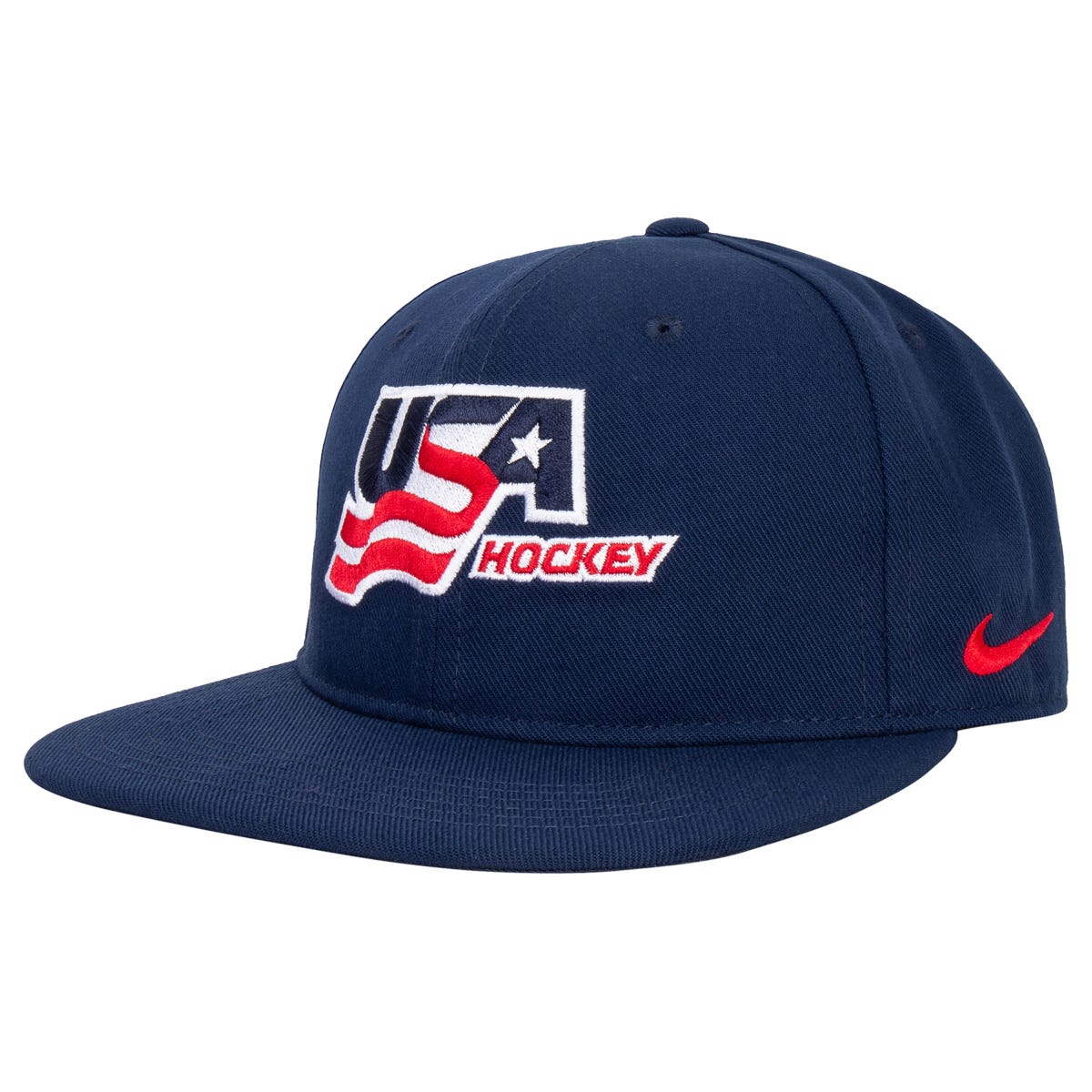 Nike USA Hockey Rise Youth Pro Flat Bill Hat | 100% Polyester in Navy Size OSFM