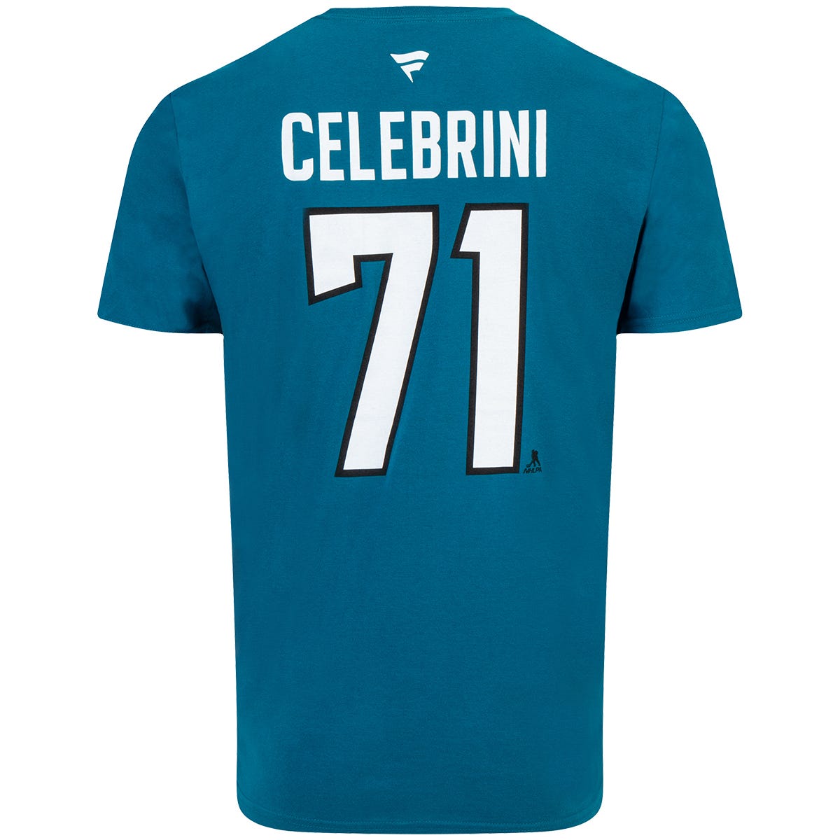Fanatics San Jose Sharks Authentic Stack Name & Number Short Sleeve T-Shirt | 100% cotton in Celebrini/Teal Size Medium