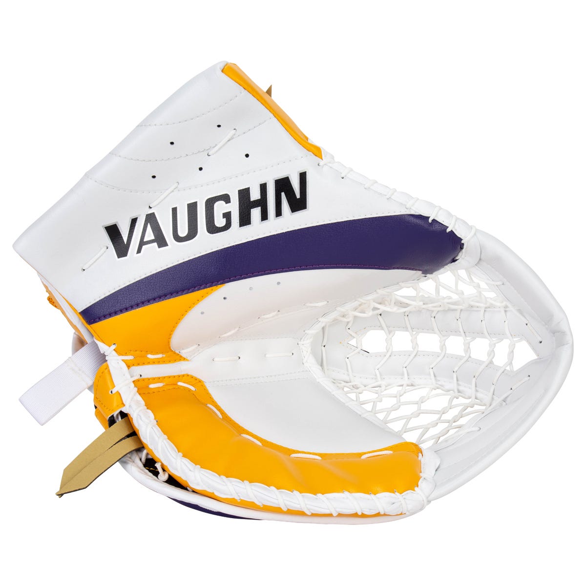 Vaughn Velocity V10 Pro Carbon Senior Goalie Glove - Stock Custom in White/Purple
