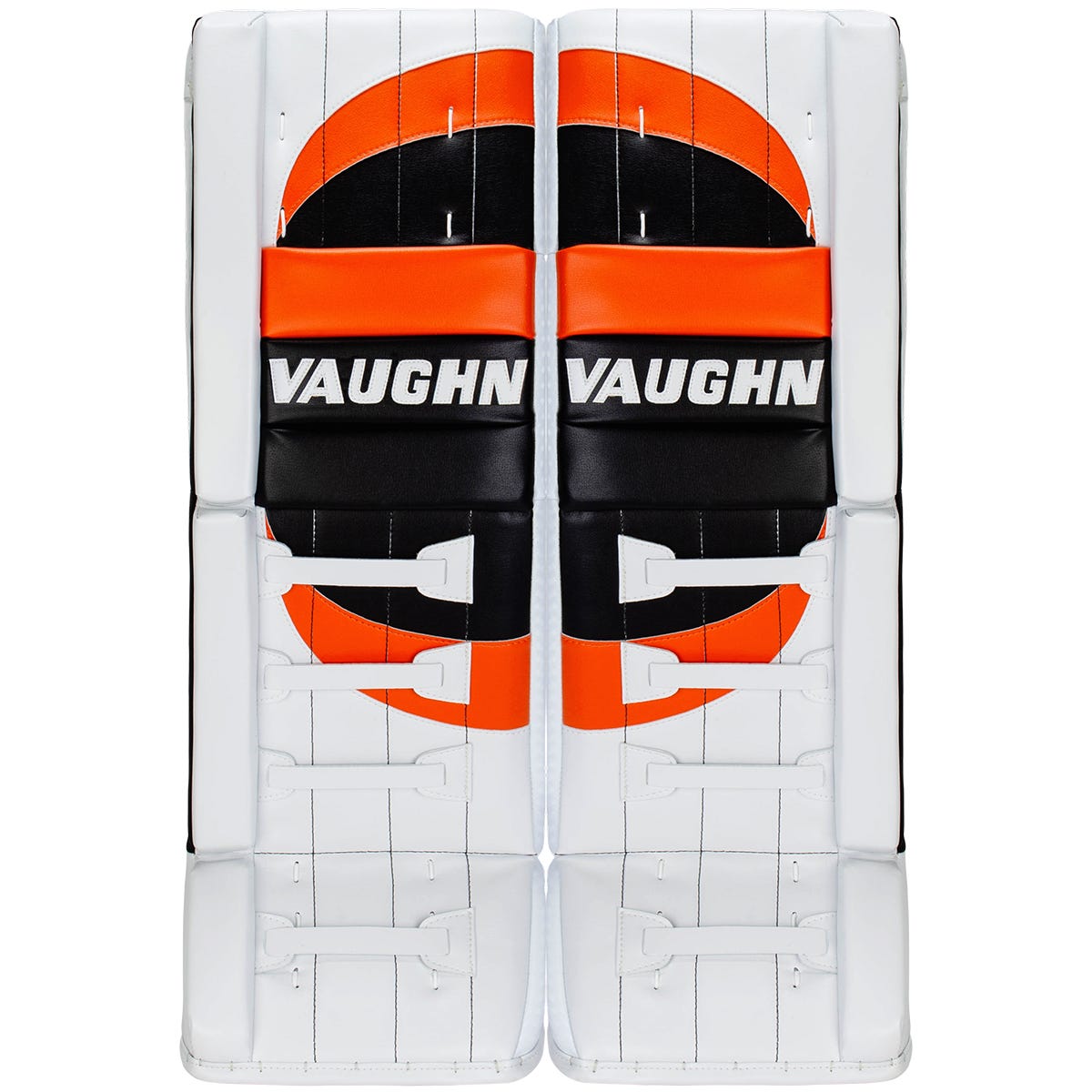 Vaughn Velocity V10 Pro Carbon Senior Goalie Leg Pads - Stock Custom in 4000 (Legacy) White/Black/Orange Size 33+2in