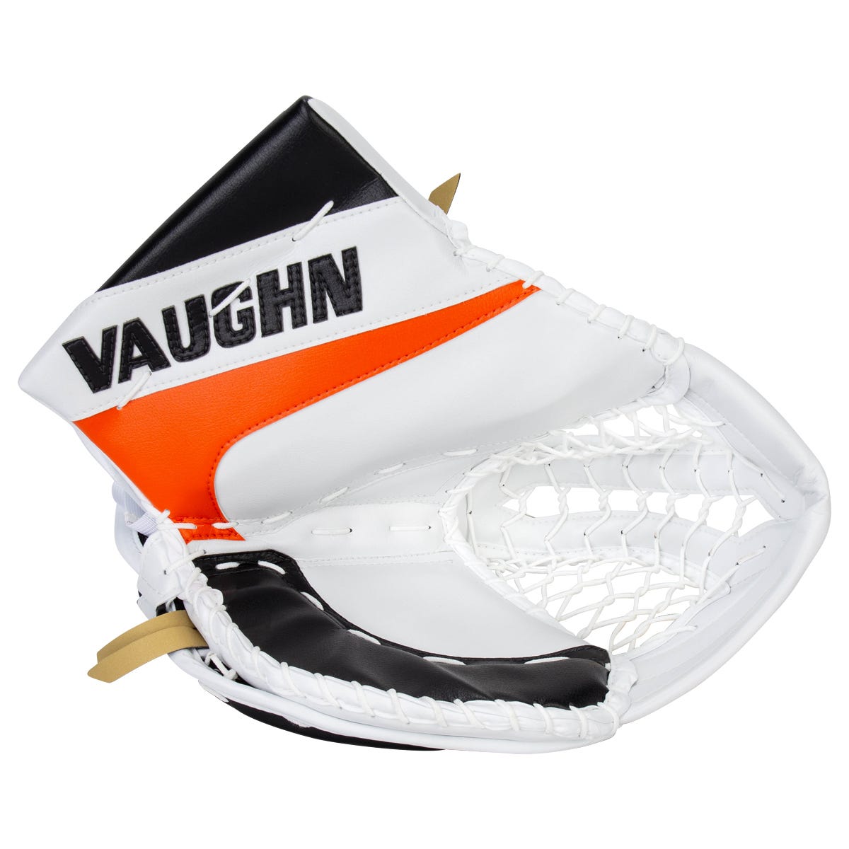 Vaughn Velocity V10 Pro Carbon Senior Goalie Glove - Stock Custom in White/Black/Orange
