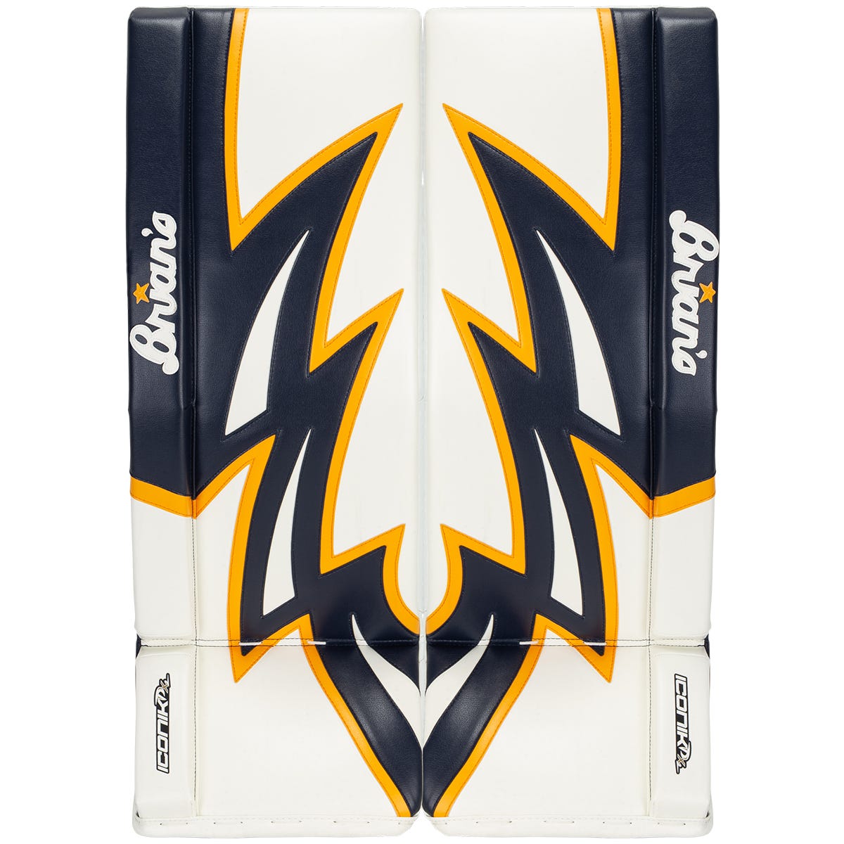 Brians Brians Iconik DX2 Senior Goalie Leg Pads in White/Navy/Gold Size 35+1in
