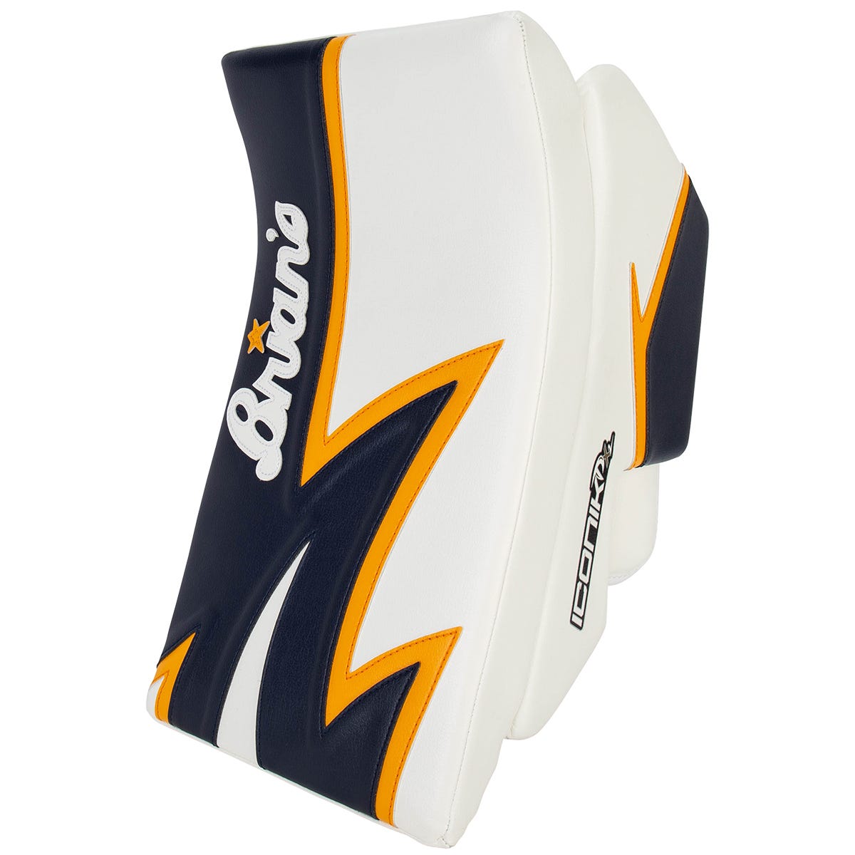 Brians Brians Iconik DX2 Senior Goalie Blocker in White/Navy/Gold