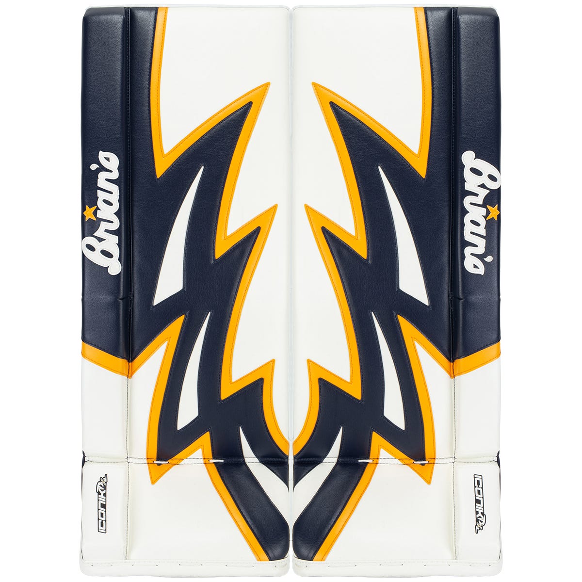 Brians Brians Iconik DX2 Intermediate Goalie Leg Pads in White/Navy/Gold Size 31+1in