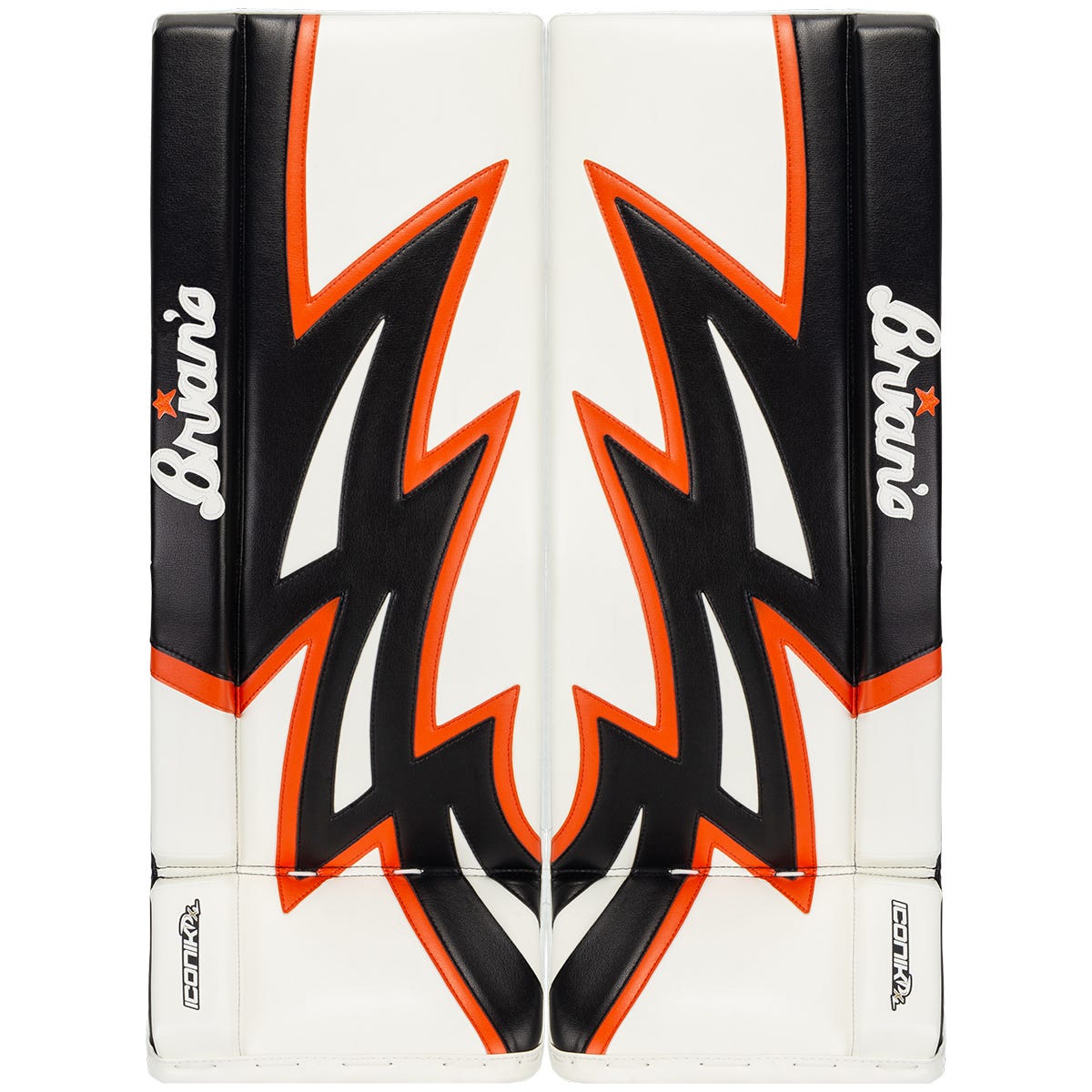 Brians Brians Iconik DX2 Intermediate Goalie Leg Pads in White/Black/Orange Size 31+1in