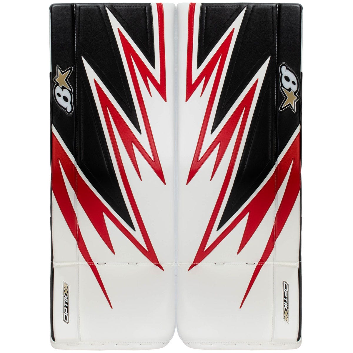 Brians Brians Optik X4 Senior Goalie Leg Pads in White/Black/Red Size 34+1in