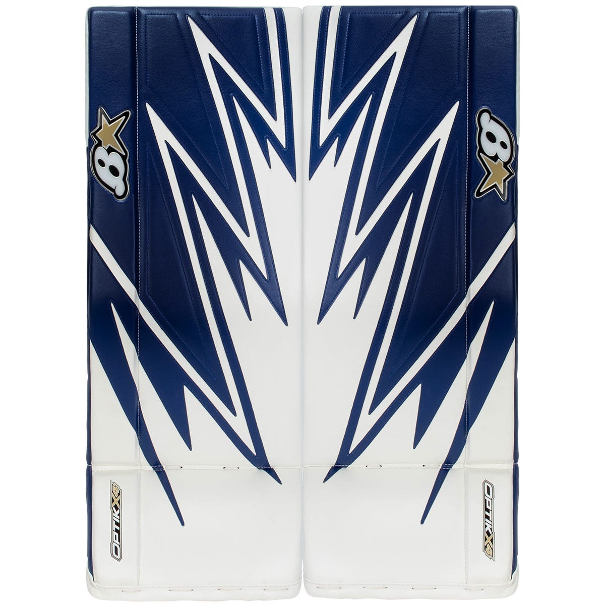 Brians Brians Optik X4 Intermediate Goalie Leg Pads in White/Blue Size 31+1in
