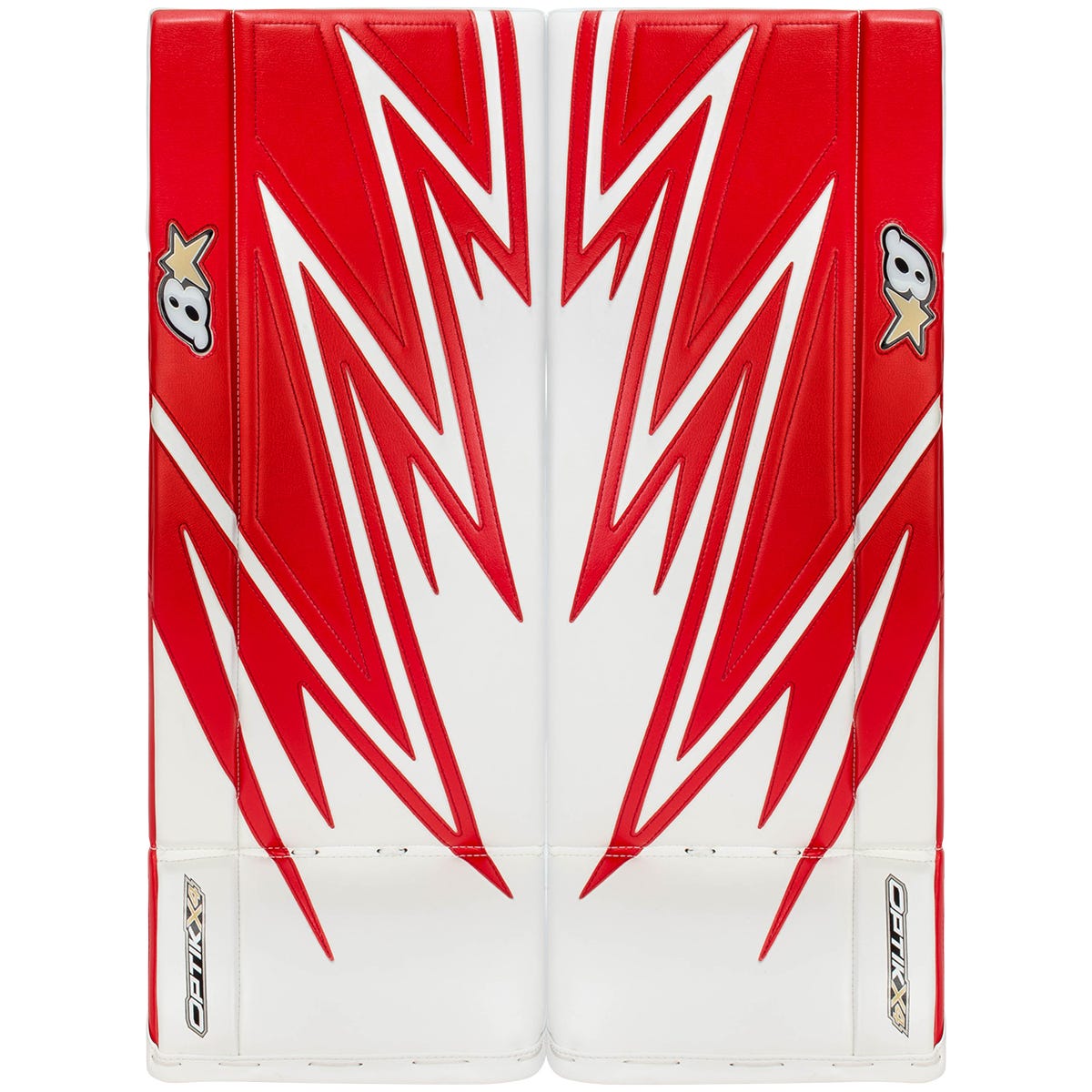 Brians Brians Optik X4 Junior Goalie Leg Pads in White/Red Size 29+1in