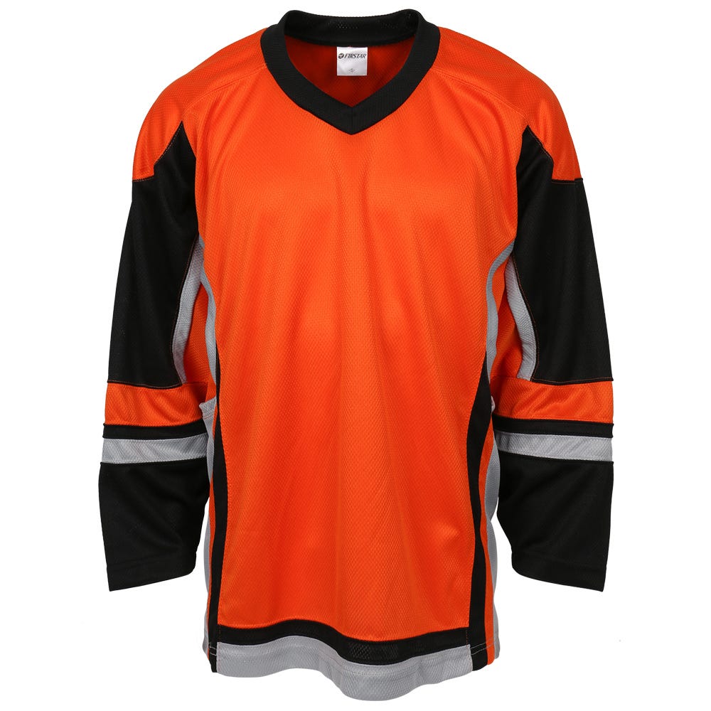 "Stadium Youth Hockey Jersey - in Orange/Black/Grey Size Goal Cut (Junior)"