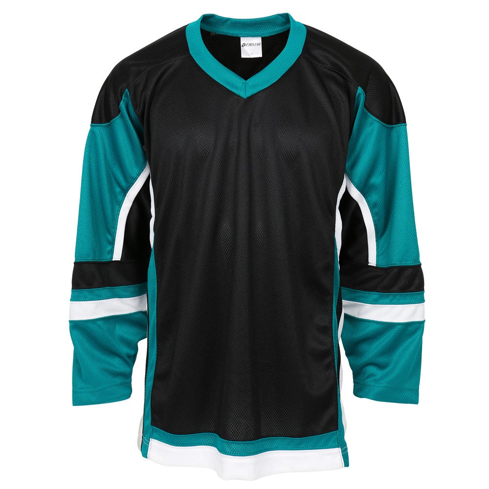 "Stadium Adult Hockey Jersey - in Black/Teal/White Size X-Small"