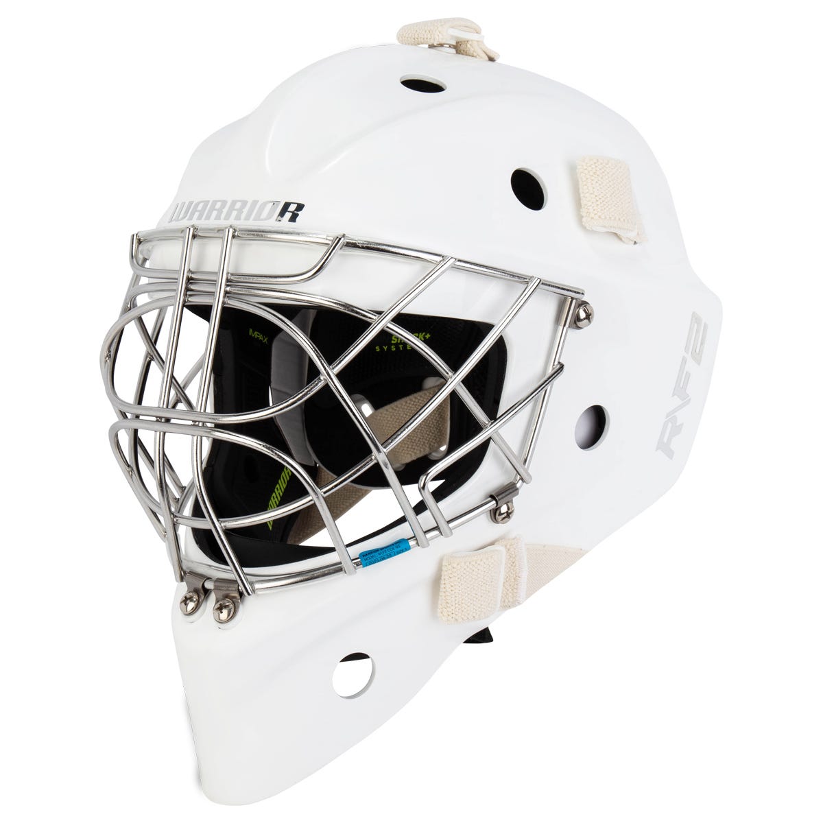 Warrior Ritual R\F2 E+ Junior Certified Cat Eye Goalie Mask in White