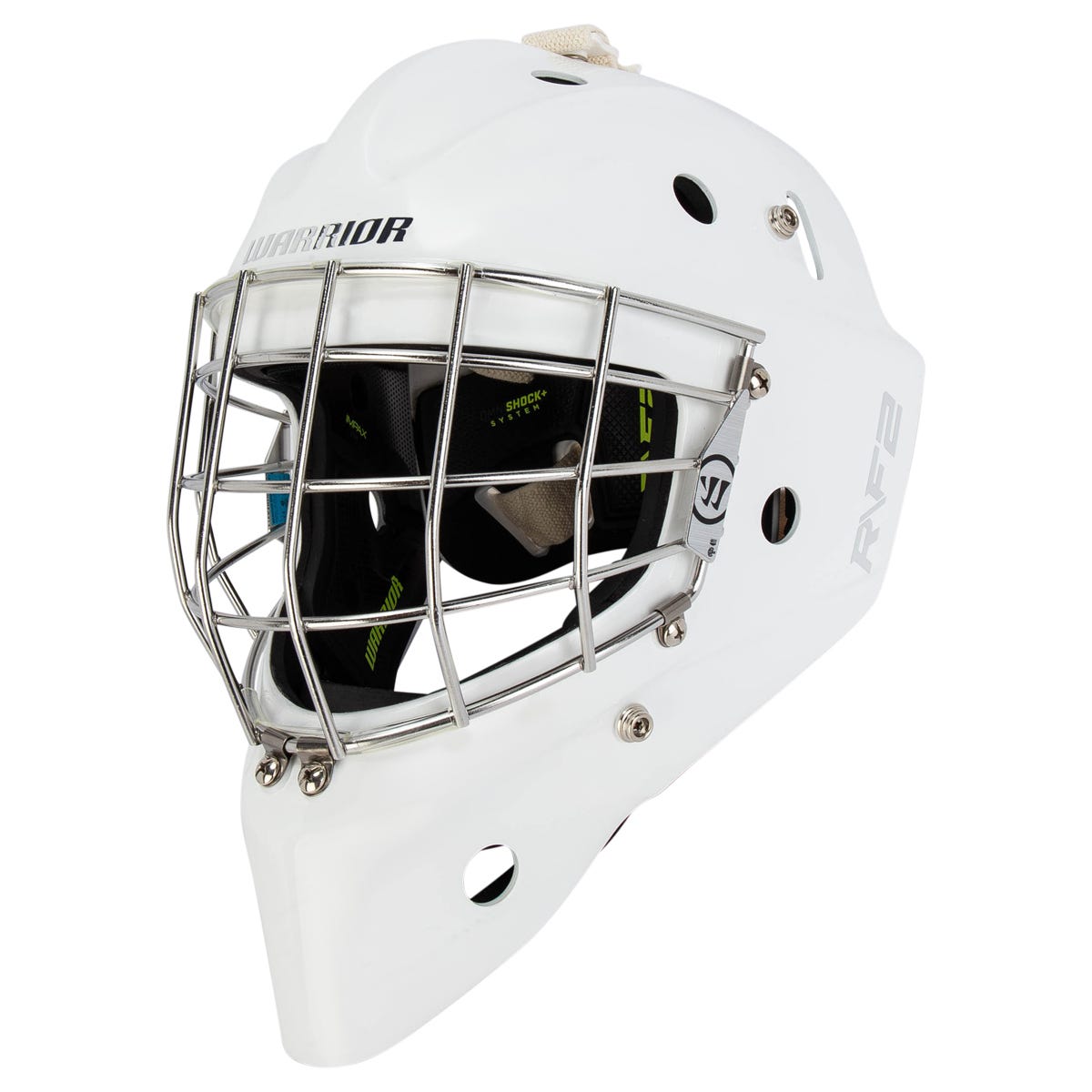 Warrior Ritual R\F2 E Senior Certified Straight Bar Goalie Mask in White Size Small/Medium