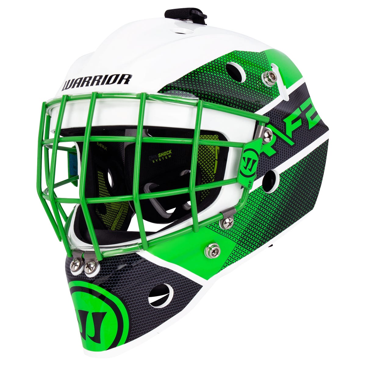 Warrior Ritual R\F2 Youth Certified Straight Bar Goalie Mask in Neon Green