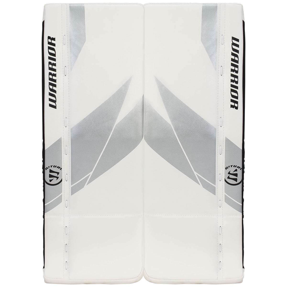 Warrior Ritual G7 Youth Goalie Leg Pads in White/Silver Size 22+.5in