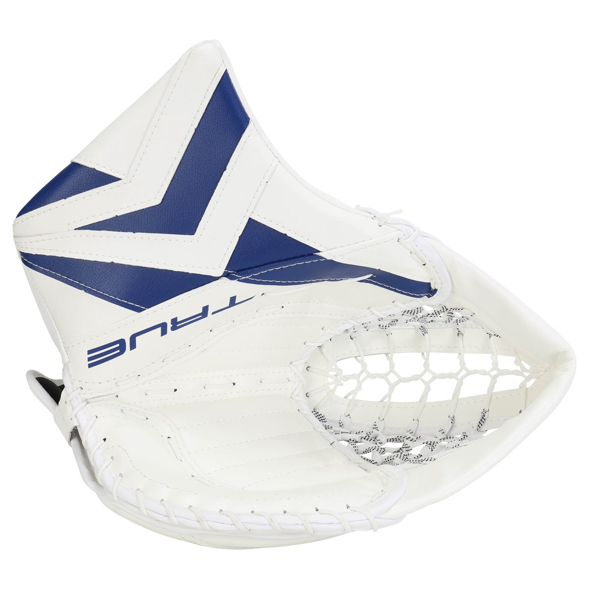 True Catalyst 9X3 Senior Goalie Glove in White/Blue