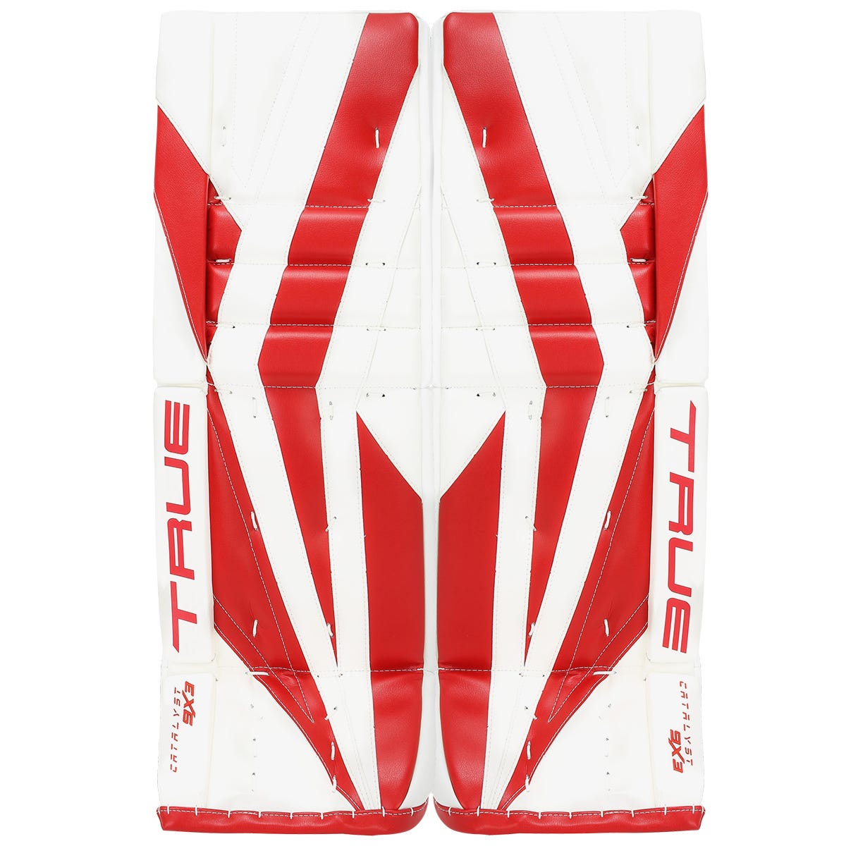 True Catalyst 9X3 Senior Goalie Leg Pads in White/Red Size 34+2in