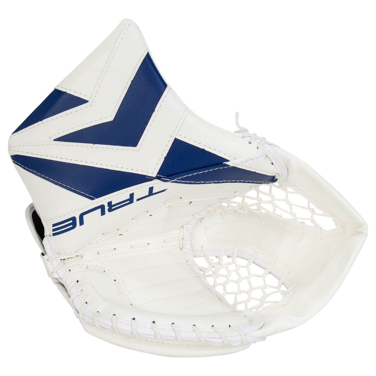 True Catalyst 7X3 Intermediate Goalie Glove in White/Blue