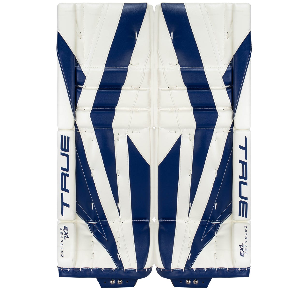 True Catalyst 7X3 Intermediate Goalie Leg Pads in Royal White Size 29+2in